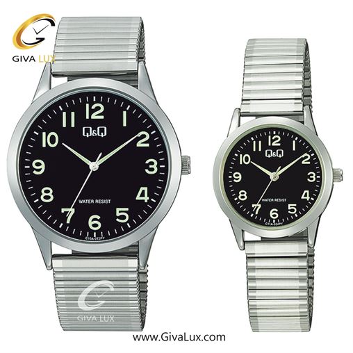 ساعت مچی اورجینال ست کیو اند کیو Q&Q نقره ای | نقره ای| مشکی| کد رفرنس زنانه: C11A-034PY، مردانه: C10A-072PY